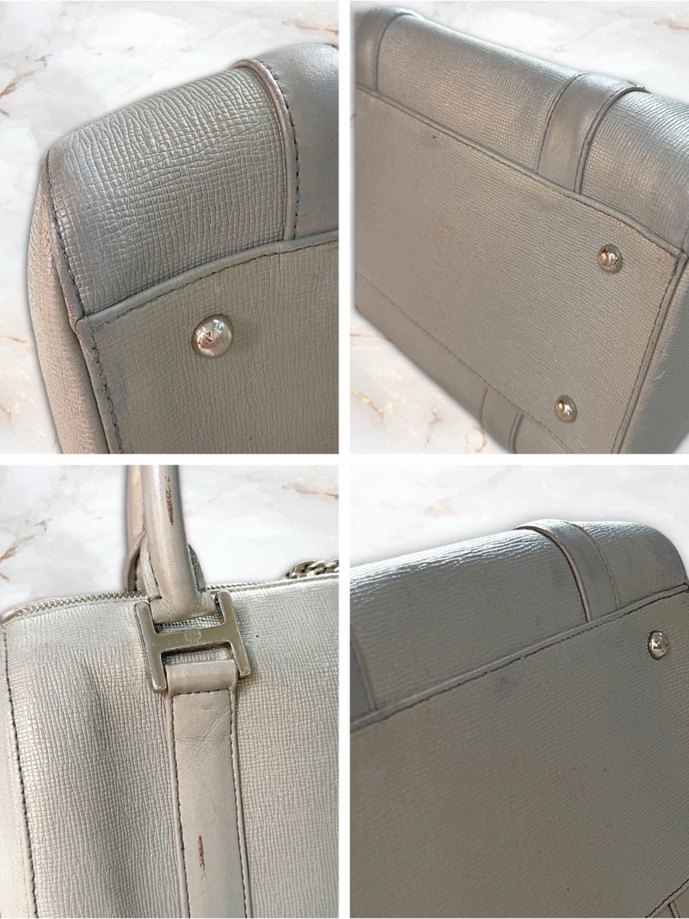 MCM München Metallic Silver Saffiano Leather Boston Bag - Picture 12 of 17